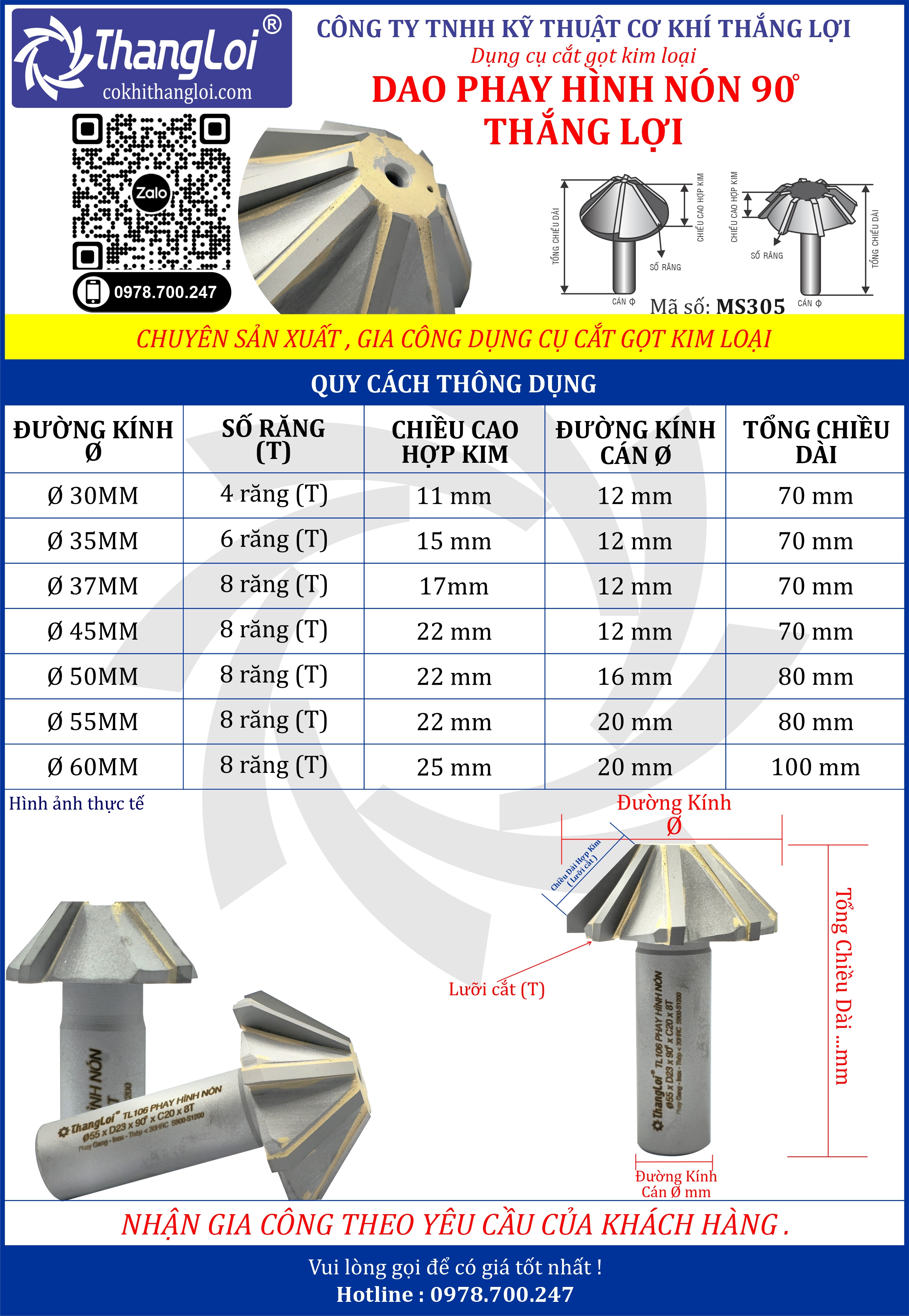 DAO PHAY HÌNH NÓN 90 ĐỘ -  THẮNG LỢI