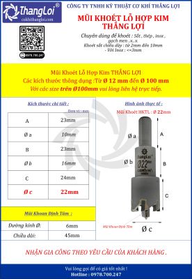 MŨI KHOÉT HỢP KIM THẮNG LỢI - PHI 22MM