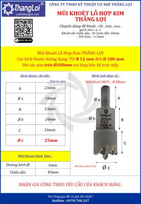 MŨI KHOÉT HỢP KIM THẮNG LỢI - PHI 25MM