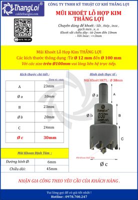 MŨI KHOÉT HỢP KIM THẮNG LỢI - PHI 30MM