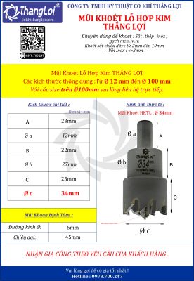 MŨI KHOÉT HỢP KIM THẮNG LỢI - PHI 34MM