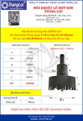 MŨI KHOÉT HỢP KIM THẮNG LỢI - PHI 65MM